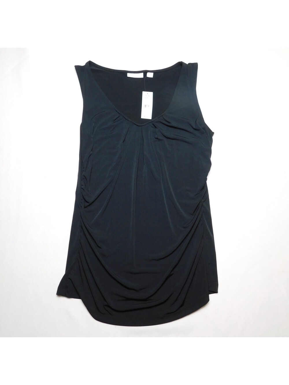 NWT New York & Company Womens Tank Top Medium M Black Ruched Gathered Blouse